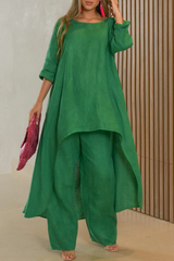 Casual Solid Patchwork O Neck Half Sleeve Two Pieces(6 colors)