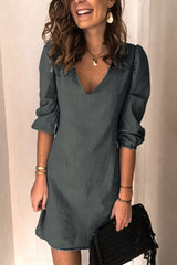 Fashion Casual Solid V Neck Dress Dresses(4 Colors)