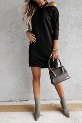 Fashion Sexy Solid Patchwork Turtleneck A Line Dresses(3 Colors)