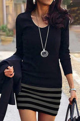 Fashion Casual Striped Print Patchwork O Neck A Line Dresses(5 Colors)
