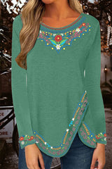 Fashion Casual Print Patchwork O Neck Tops(7 Colors)