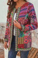 Retro Printing O Neck Outerwear(2 Colors)