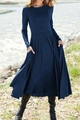 Elegant College Pocket Asymmetrical O Neck Sheath Dresses(5 Colors)