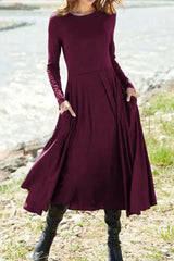 Elegant College Pocket Asymmetrical O Neck Sheath Dresses(5 Colors)