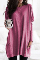 Casual Solid Split Joint Pocket V Neck Tops(4 Colors)