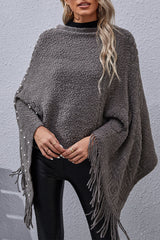 Casual Solid Tassel Rivets Asymmetrical O Neck Outerwear(4 Colors)