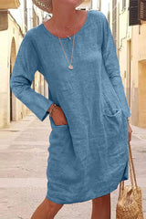 Casual Solid Patchwork Pocket V Neck Dresses(4 Colors)