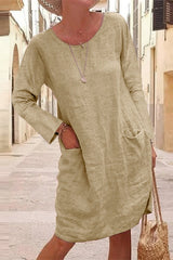 Casual Solid Patchwork Pocket V Neck Dresses(4 Colors)