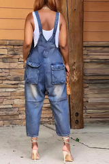 Street Solid Patchwork Buckle Square Collar Straight Jumpsuits(4 Colors)