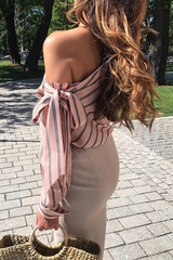 Daily Striped Patchwork One Shoulder Tops