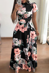 Celebrities Elegant Print Asymmetrical Mandarin Collar A Line Dresses