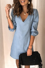 Fashion Casual Solid V Neck Dress Dresses(4 Colors)