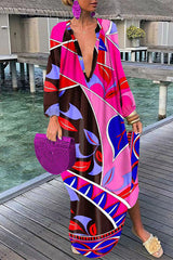 Sexy Print Patchwork V Neck Straight Dresses(8 Colors)