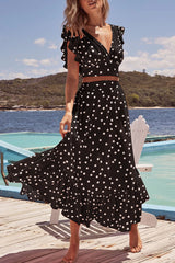 Sexy Bohemian Flounce V Neck Short Sleeve Two Pieces(5 Colors)