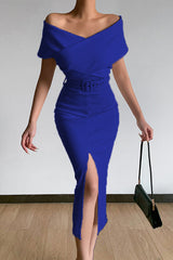 Sexy Elegant Solid With Belt V Neck One Step Skirt Dresses(8 Colors)
