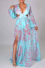 Sexy Vacation Floral Patchwork V Neck Beach Dress Dresses