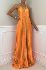Elegant Formal Solid Fold U Neck Dresses