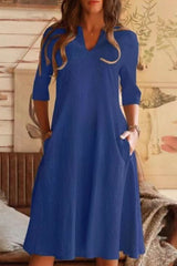 Daily Simplicity Solid Pocket V Neck A Line Dresses(3 Colors)