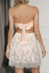 Sexy Celebrities Solid Tassel Sequins Strapless Sleeveless Two Pieces