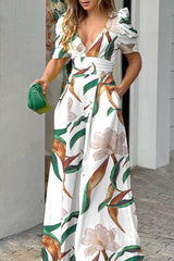 Casual Street Print V Neck Loose Jumpsuits(7 Colors)