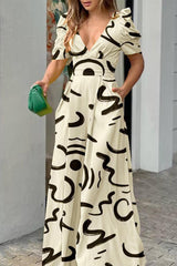 Casual Street Print V Neck Loose Jumpsuits(7 Colors)