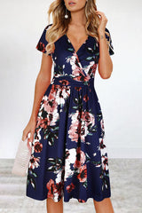 Elegant College Floral Patchwork V Neck A Line Dresses(6 Colors)