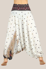 Casual College Print Patchwork Loose High Waist Lantern Full Print Bottoms