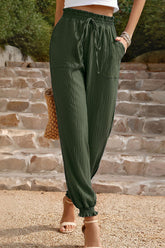 Casual Simplicity Solid Fold Regular High Waist Harlan Solid Color Bottoms(5 Colors)