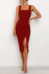 Sexy Party Solid Slit Square Collar Wrapped Skirt Dresses