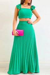 Celebrities Elegant Solid Fold Square Collar Sleeveless Two Pieces