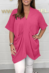 Casual Solid Patchwork Fold V Neck Dresses