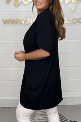 Casual Solid Patchwork Fold V Neck Dresses