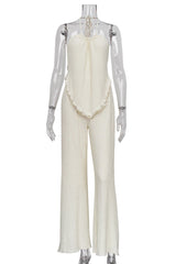 Sexy Casual Solid Frenulum Backless Halter Sleeveless Two Pieces