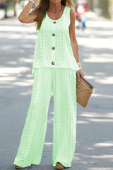 Casual Solid Hollowed Out V Neck Sleeveless Two Pieces(6 Colors)