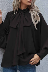 Elegant Solid With Bow O Neck Tops(3 Colors)