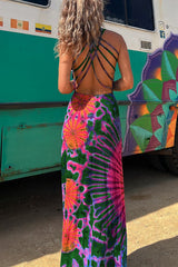 Sexy College Print Backless U Neck Sleeveless Dresses(4 Colors)