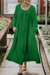 College Solid Pocket O Neck A Line Dresses