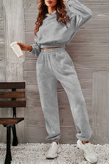 Casual Sportswear Solid Fold Hooded Collar Long Sleeve Two Pieces(5 Colors)