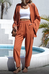 Casual Solid Pocket Cardigan Collar Long Sleeve Two Pieces(4 Colors)