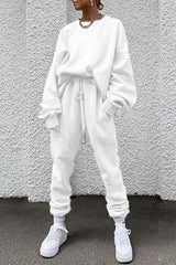 Casual Solid Pocket O Neck Long Sleeve Two Pieces(14 Colors)