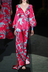 Elegant Floral Patchwork V Neck Printed Dress Dresses