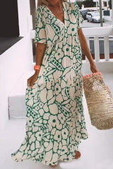 Elegant Geometric Printing V Neck A Line Dresses