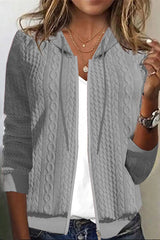 Casual Solid Zipper Hooded Collar Outerwear