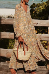 College Floral Patchwork V Neck Printed Dresses