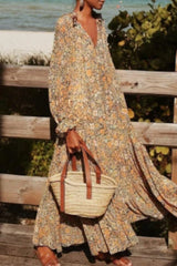 College Floral Patchwork V Neck Printed Dresses