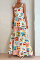 Sexy Vacation Print Contrast Square Collar Printed Dress Dresses