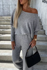 Casual Print Solid Basic Oblique Collar Two Pieces