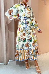 Casual Sweet Print Frenulum Buckle Shirt Collar A Line Dresses
