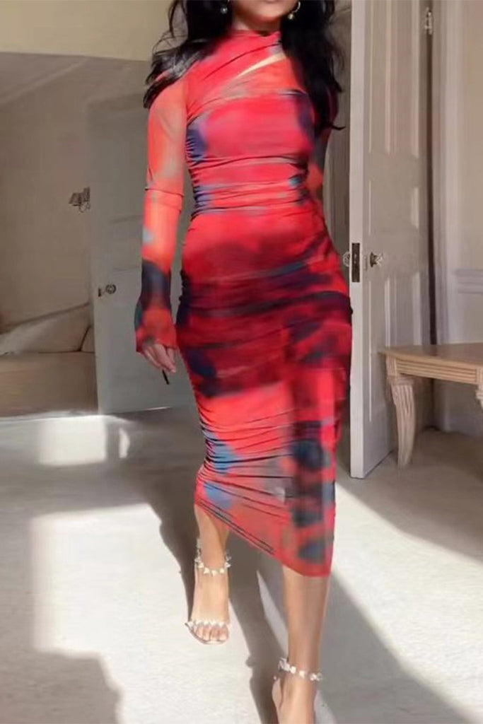 Sexy Solid Color Irregular Half A Turtleneck One Step Skirt Dresses