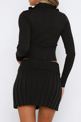 Sexy Solid Fold Zipper Turndown Collar Long Sleeve Two Pieces